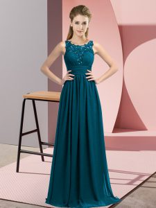 Teal Sleeveless Beading and Appliques Floor Length Dama Dress for Quinceanera