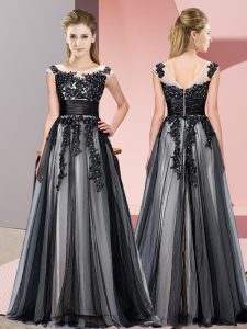 Floor Length Zipper Quinceanera Court of Honor Dress Black for Wedding Party with Beading and Lace