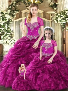 Shining Sweetheart Sleeveless Organza Quinceanera Gown Beading and Ruffles and Pick Ups Lace Up