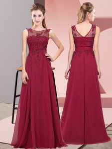 Burgundy Damas Dress Wedding Party with Beading and Appliques Scoop Sleeveless Zipper