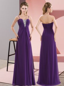 Low Price Purple Spaghetti Straps Zipper Beading Prom Dress Sleeveless