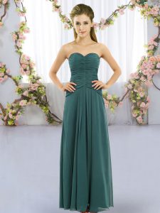 Delicate Ruching Court Dresses for Sweet 16 Peacock Green Lace Up Sleeveless Floor Length