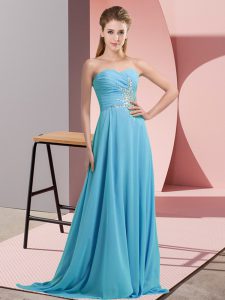 Artistic Aqua Blue Lace Up Beading Sleeveless Floor Length