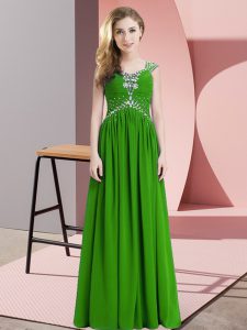 Cap Sleeves Lace Up Floor Length Beading Prom Dress