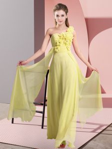 Yellow Sleeveless Chiffon Lace Up Dama Dress for Wedding Party