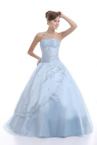 Light Blue Lace Up Sweetheart Embroidery Quinceanera Dress Organza Sleeveless