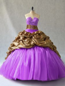Floor Length Lavender Quinceanera Gowns V-neck Sleeveless Lace Up