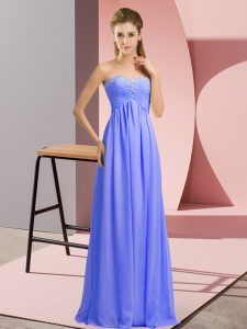 Amazing Sleeveless Chiffon Floor Length Lace Up Dress for Prom in Lavender with Beading