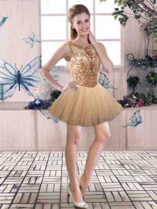 On Sale Scoop Sleeveless Backless Prom Party Dress Gold Tulle