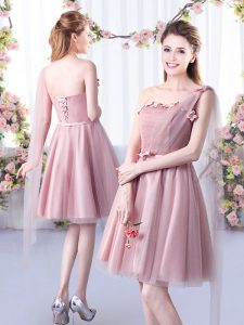 Ideal Knee Length A-line Sleeveless Pink Vestidos de Damas Lace Up