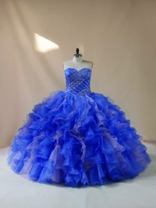 New Style Sleeveless Lace Up Floor Length Beading and Ruffles Ball Gown Prom Dress