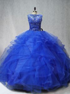 Trendy Sleeveless Brush Train Lace Up Beading and Ruffles Quinceanera Dresses