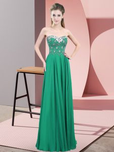 Sleeveless Chiffon Floor Length Zipper Prom Party Dress in Turquoise with Beading