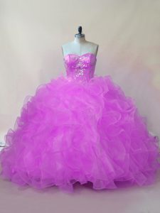 Designer Sweetheart Sleeveless Lace Up Sweet 16 Dresses Lilac Organza