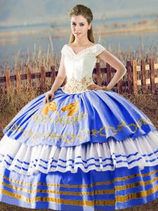 Satin Sleeveless Asymmetrical Quinceanera Dress and Embroidery and Ruffled Layers