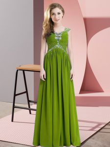 Floor Length Olive Green Prom Party Dress Straps Cap Sleeves Lace Up