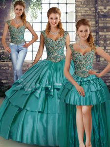 Customized Sleeveless Lace Up Floor Length Beading and Ruffled Layers Quince Ball Gowns