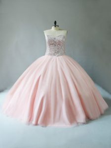 Custom Made Peach Sweetheart Neckline Beading Sweet 16 Dress Sleeveless Lace Up