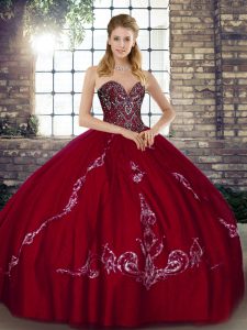 Flirting Sweetheart Sleeveless Tulle Vestidos de Quinceanera Beading and Embroidery Lace Up