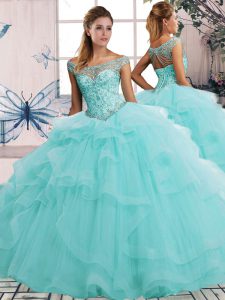 Perfect Sleeveless Beading and Ruffles Lace Up Ball Gown Prom Dress