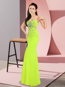 Yellow Green Zipper Sweetheart Beading Prom Evening Gown Chiffon Sleeveless