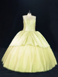 Yellow Green Sweet 16 Dress Tulle Sleeveless Beading