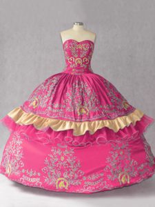 Smart Lace Up Quince Ball Gowns Hot Pink for Sweet 16 and Quinceanera with Embroidery