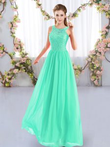 Cute Apple Green Sleeveless Lace Floor Length Damas Dress