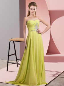 Exquisite Sleeveless Floor Length Beading Lace Up with Yellow Green