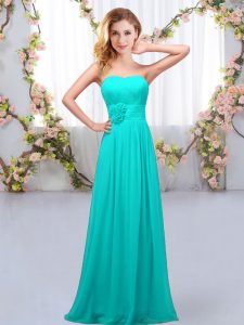Colorful Sleeveless Chiffon Floor Length Lace Up Dama Dress in Aqua Blue with Hand Made Flower
