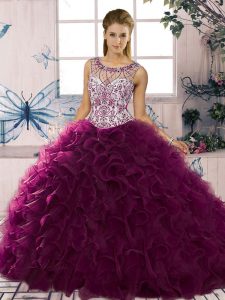 Floor Length Ball Gowns Sleeveless Dark Purple Quinceanera Dress Lace Up