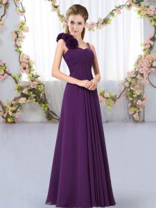 Charming Dark Purple Straps Lace Up Hand Made Flower Dama Dress for Quinceanera Sleeveless