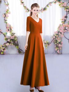 Classical Rust Red Zipper Dama Dress for Quinceanera Ruching Half Sleeves Ankle Length