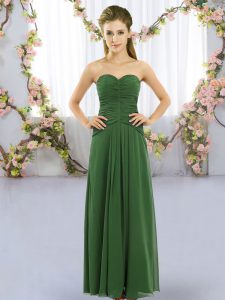 Green Sleeveless Floor Length Ruching Lace Up Dama Dress