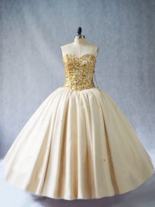 Adorable Sweetheart Sleeveless Lace Up Quinceanera Gown Champagne Tulle