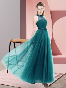 Tulle Sleeveless Floor Length Vestidos de Damas and Beading and Appliques