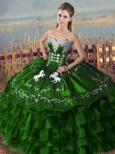 Charming Sweetheart Sleeveless Lace Up Sweet 16 Dresses Green Satin and Organza