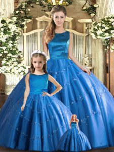 Scoop Sleeveless Tulle 15th Birthday Dress Appliques Lace Up