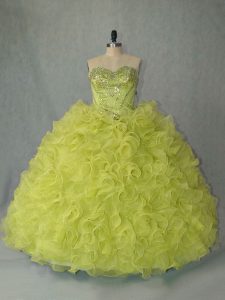 Suitable Yellow Green Sweet 16 Dress Sweetheart Sleeveless Brush Train Lace Up