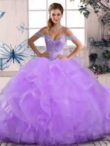 Sleeveless Beading and Ruffles Lace Up Quince Ball Gowns