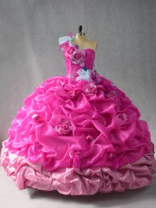 Exquisite Fuchsia Sleeveless Organza Lace Up Quinceanera Dresses for Sweet 16 and Quinceanera