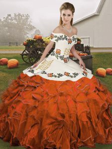 Custom Made Rust Red Sleeveless Organza Lace Up 15 Quinceanera Dress for Military Ball and Sweet 16 and Quinceanera