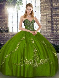 Superior Sweetheart Sleeveless Tulle Ball Gown Prom Dress Beading and Embroidery Lace Up