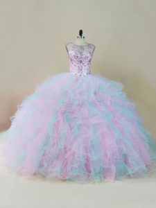 Multi-color Lace Up Sweet 16 Dresses Beading and Ruffles Sleeveless Floor Length
