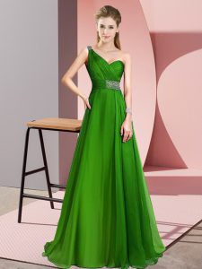 Criss Cross Dress for Prom Green for Prom and Party with Beading Brush Train