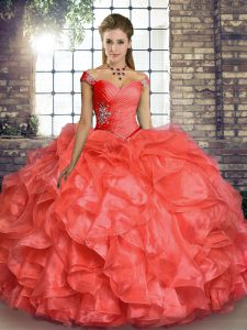 Admirable Sleeveless Beading and Ruffles Lace Up Vestidos de Quinceanera