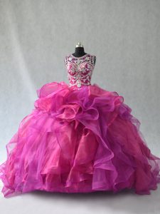Pretty Multi-color Lace Up Scoop Beading and Ruffles 15th Birthday Dress Organza Sleeveless