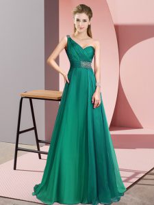 Turquoise Empire One Shoulder Sleeveless Chiffon Brush Train Criss Cross Beading