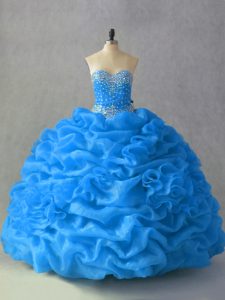 Exceptional Blue Sweetheart Lace Up Beading and Pick Ups and Hand Made Flower Quinceanera Gown Sleeveless