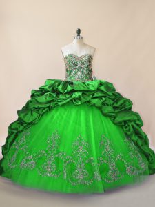Green Quinceanera Gowns Sweet 16 and Quinceanera with Beading and Pick Ups Sweetheart Sleeveless Brush Train Lace Up